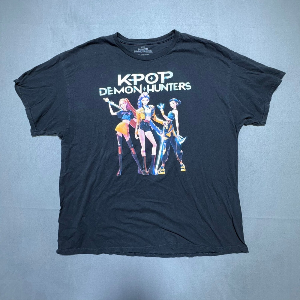 Netflix K-Pop Demon Hunters Graphic T-Shirt Black Mens 2XL Short Sleeve Cotton